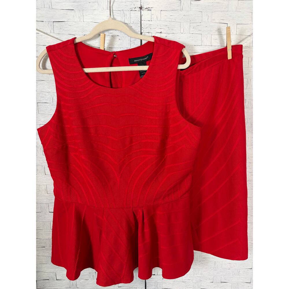 Ashley Stewart women's dress suit red feminine sleeveless top skirt plus size